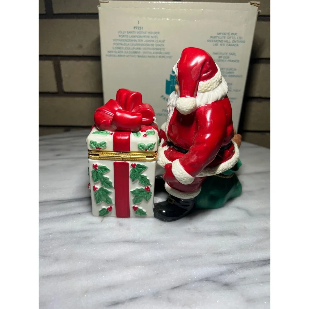 VTG PartyLite Jolly Santa Votive Holder Ceramic Hinged Gift Box Christmas - Picture 6 of 11